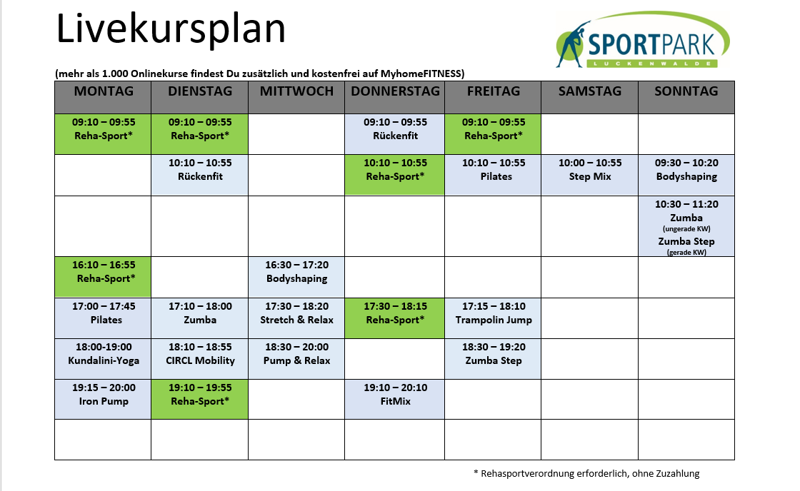 Kursplan Fitnessstudio Weimar